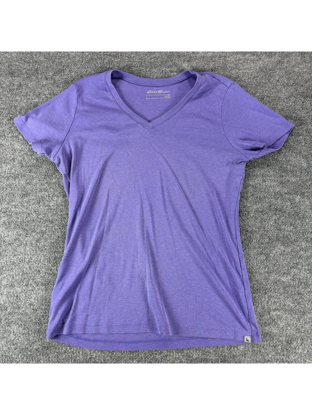 Eddie Bauer Purple V-Neck Short Sleeve T-Shirt XL Casual, Monochrome, Solid